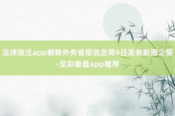 足球投注app朝鲜外务省报说念局9日发表新闻公报-足彩看盘app推荐