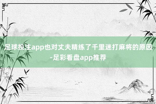 足球投注app也对丈夫精练了千里迷打麻将的原因-足彩看盘app推荐
